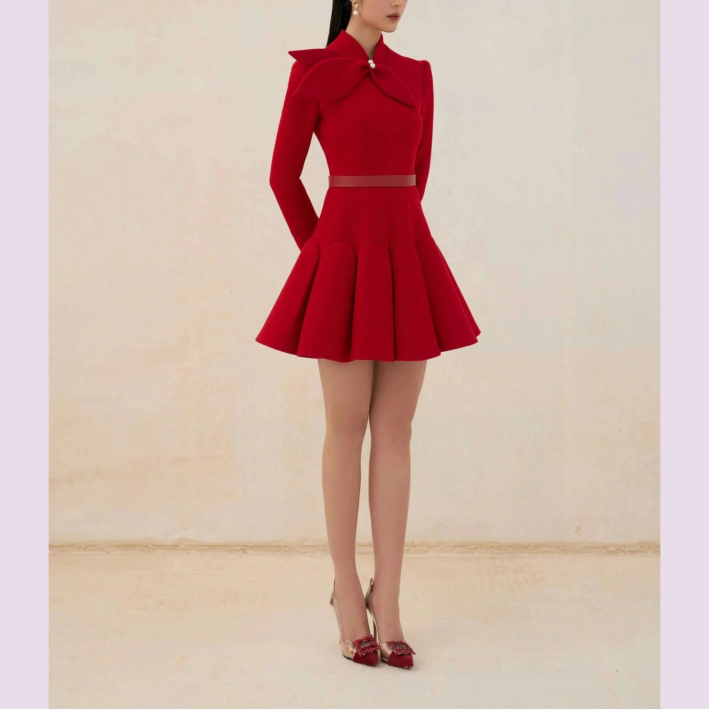tailor shop light red wool dress Retro Slim female light luxury dress Semi-Formal Dresses
