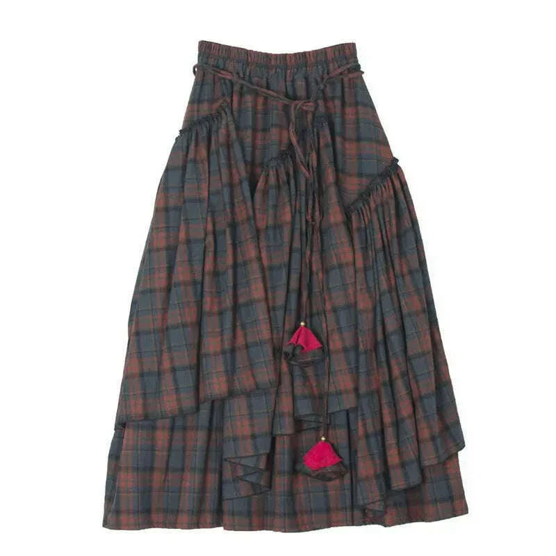 Women's Skirt 2022 Spring Autumn Winter New Plaid Skirts Elastic Waist A-Line Retro Elegant Swing Skirts Female Dance Clothes