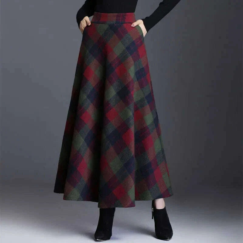 Plaid Tall Waist Long Skirts For Women Autumn Winter Elegant Korean Fashion Maxi Skirt Mom Plus Size 3xlcasual Loose Wool Skirt
