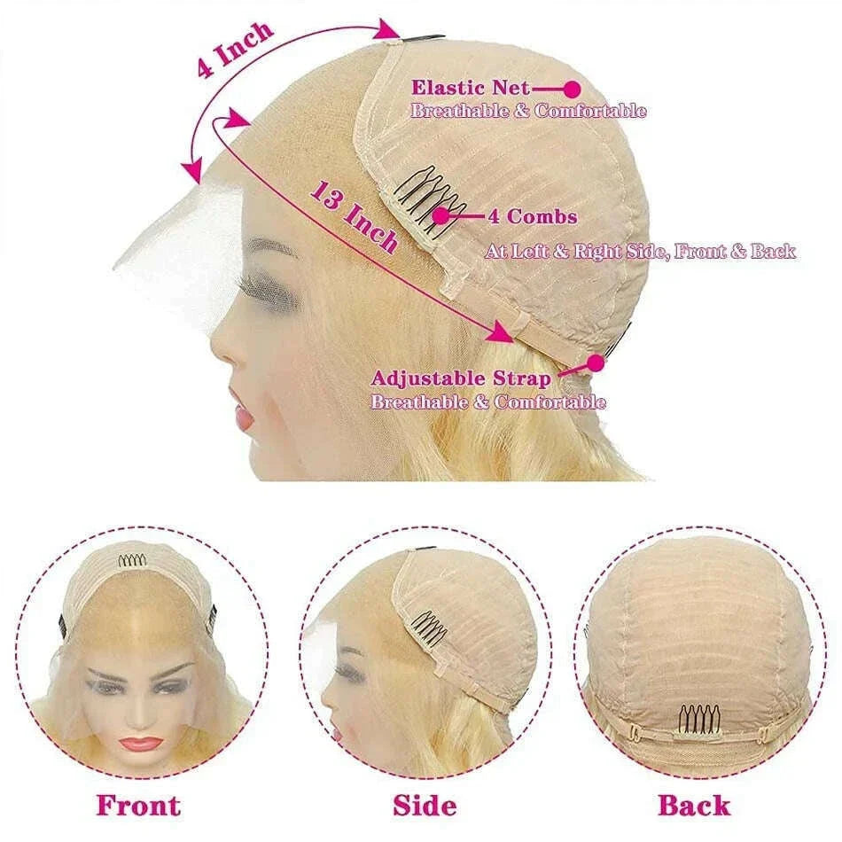 613 White Platinum Lace Front Wigs Transparent Lace Front Human Hair Wigs for Women Short Bob Wigs 10"-30"
