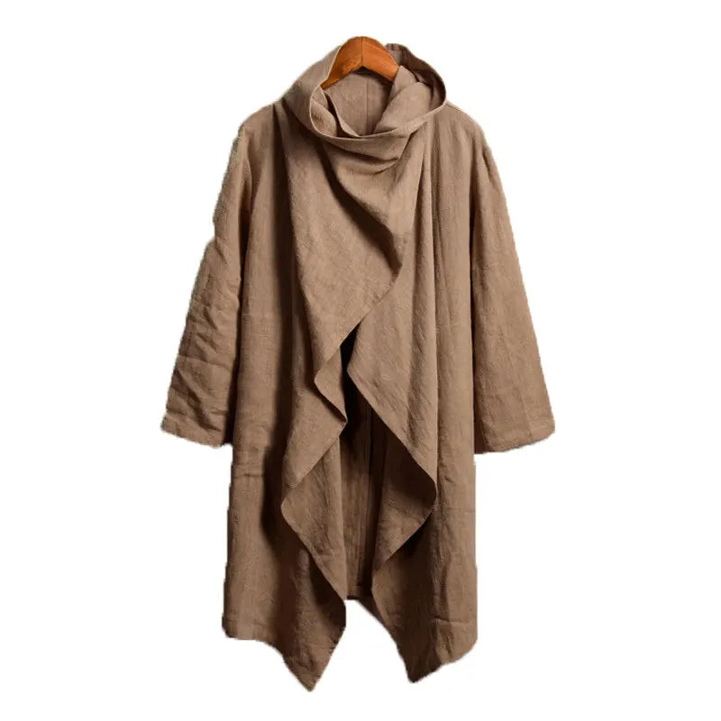 Men's Retro Jackets Trench Windbreaker Casual Cotton Solid Color Scarf Collar Irregular Long Sleeve Cloak Loose Stylish New