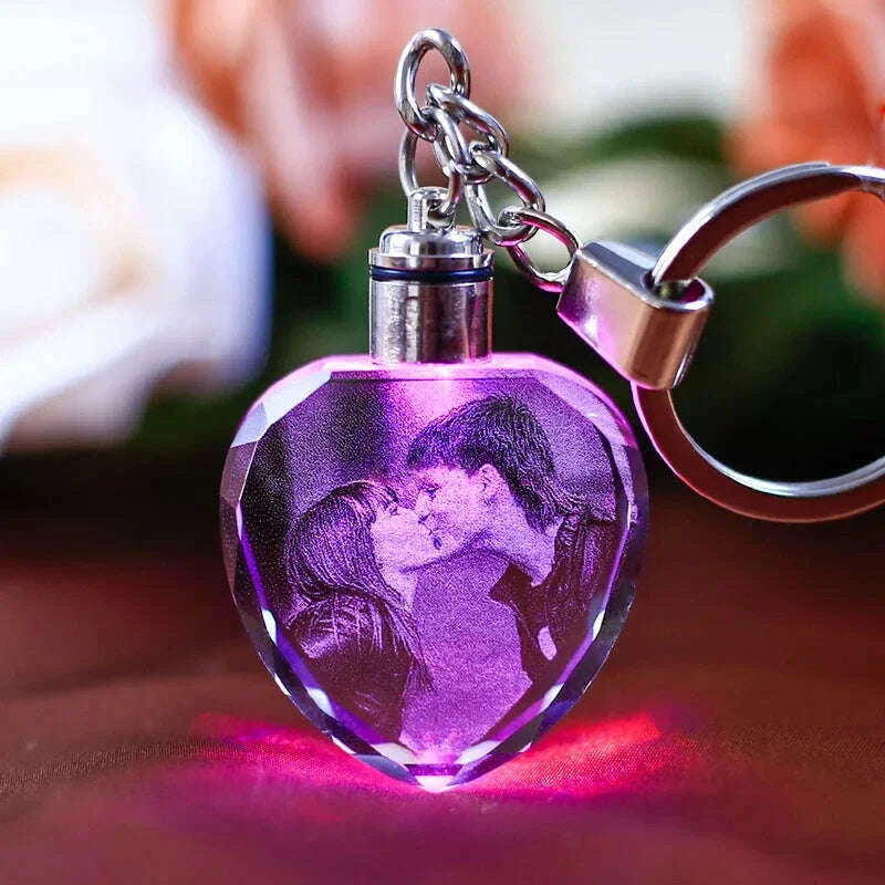 Personalized Customized Logo Pattern Crystal Key Chains Gift Decoration Laser Engraved Pictures with Colorful Light