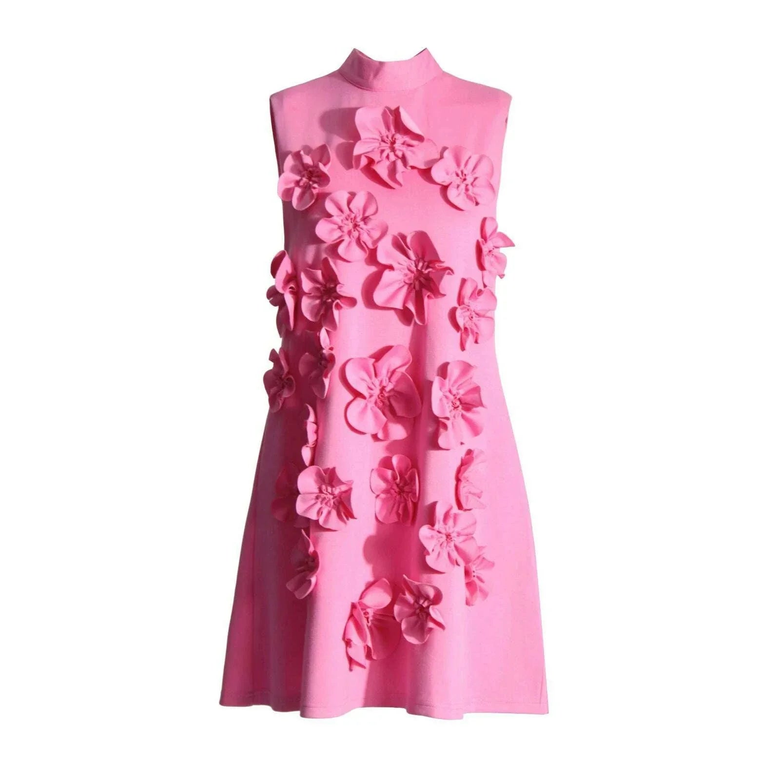 TWOTWINSTYLE Soild Slimming Dresses For Women Stand Collar Sleeveless Patchwork Appliques DesignerDress Female Fashion Clothes