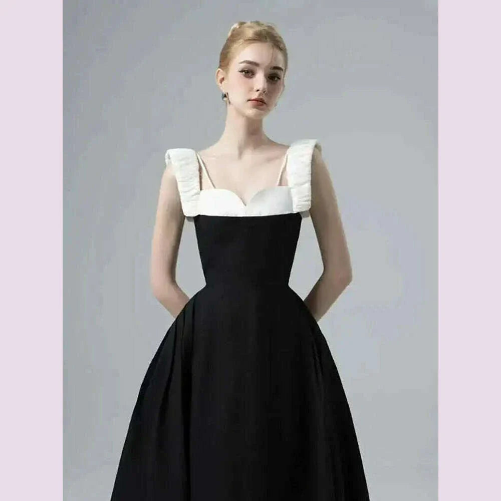 DEAT Elegant Dress Contrast Color Wide Slip Sleeveless A-line Backless Women's Evening Dress 2025 Spring New Fashion 13DB4369