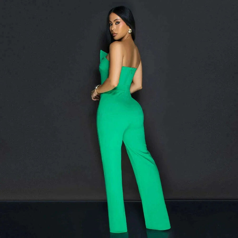 Jumpsuits Sexy Women One Piece Sleeveless Strapless Tight High Waist Overalls Wide Leg Long Pants Irregularity Rompers