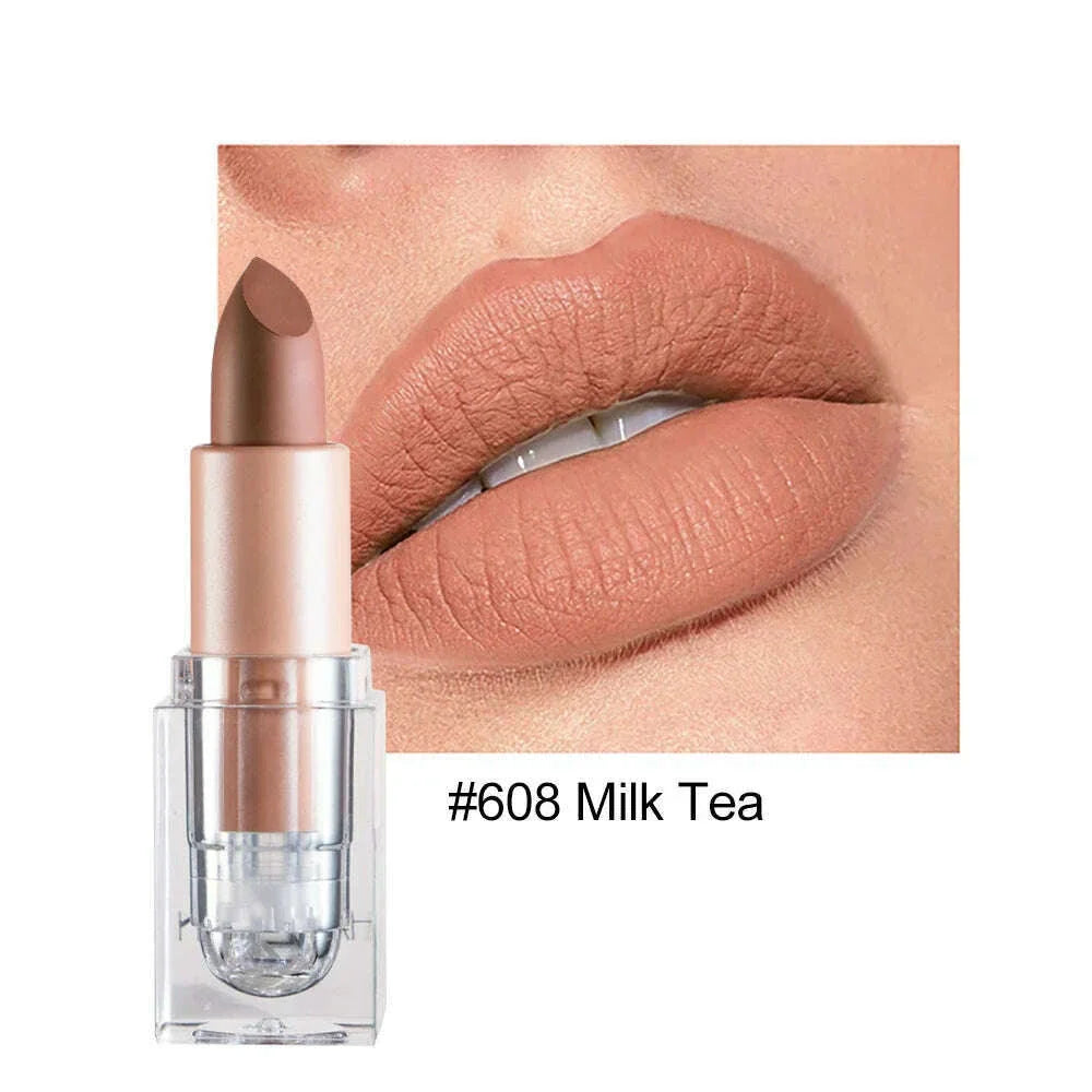 Handaiyan 12 Colors Matte Waterproof Velvet Nude Lipstick Sexy Red Brown Pigments Makeup Long Lasting Profissional