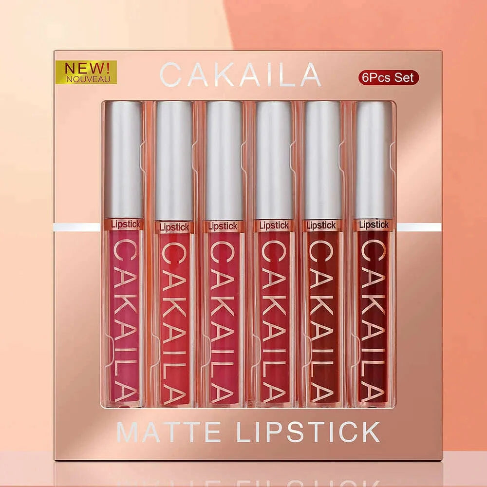 CAKAILA 6-Color Lip Gloss Lipstick Set Liquid Matte Velvet Matte Women's Makeup Long-lasting Waterproof Non-stick Cup Non-fade