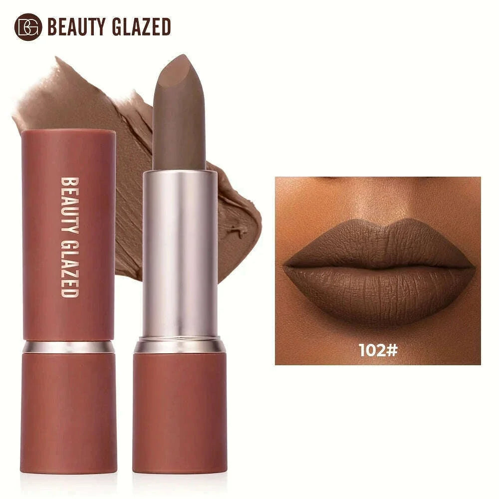 Barely Matte Cocoa Lipstick Creamy Texture Nourishing Care Long Lasting Waterproof All Skin Types Brown Hue Matte Lipstick