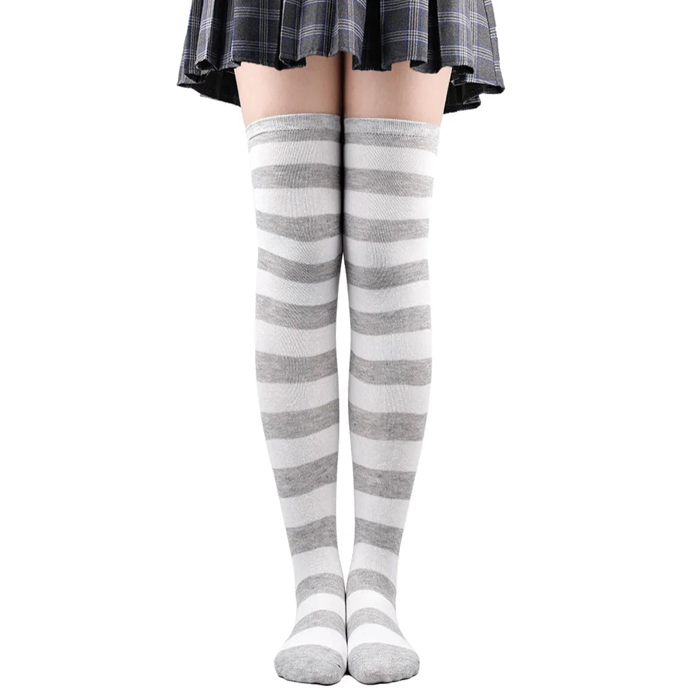 Wide Striped Stockings Women Over Knee High Long Socks Christmas Halloween Cosplay Anime Performance Party Gifts Socks Colorful