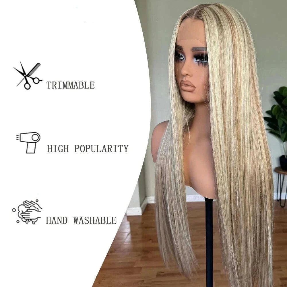 Byluxurious Highlights Gray Gold Blonde Smooth Straight 210% Densitys Brazilian Remy Hair 13x4 Lace Front Transparent Lace Wigs