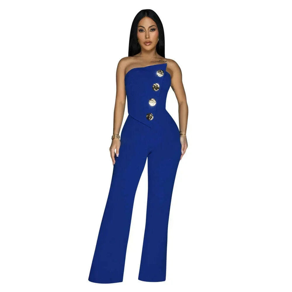 Jumpsuits Sexy Women One Piece Sleeveless Strapless Tight High Waist Overalls Wide Leg Long Pants Irregularity Rompers
