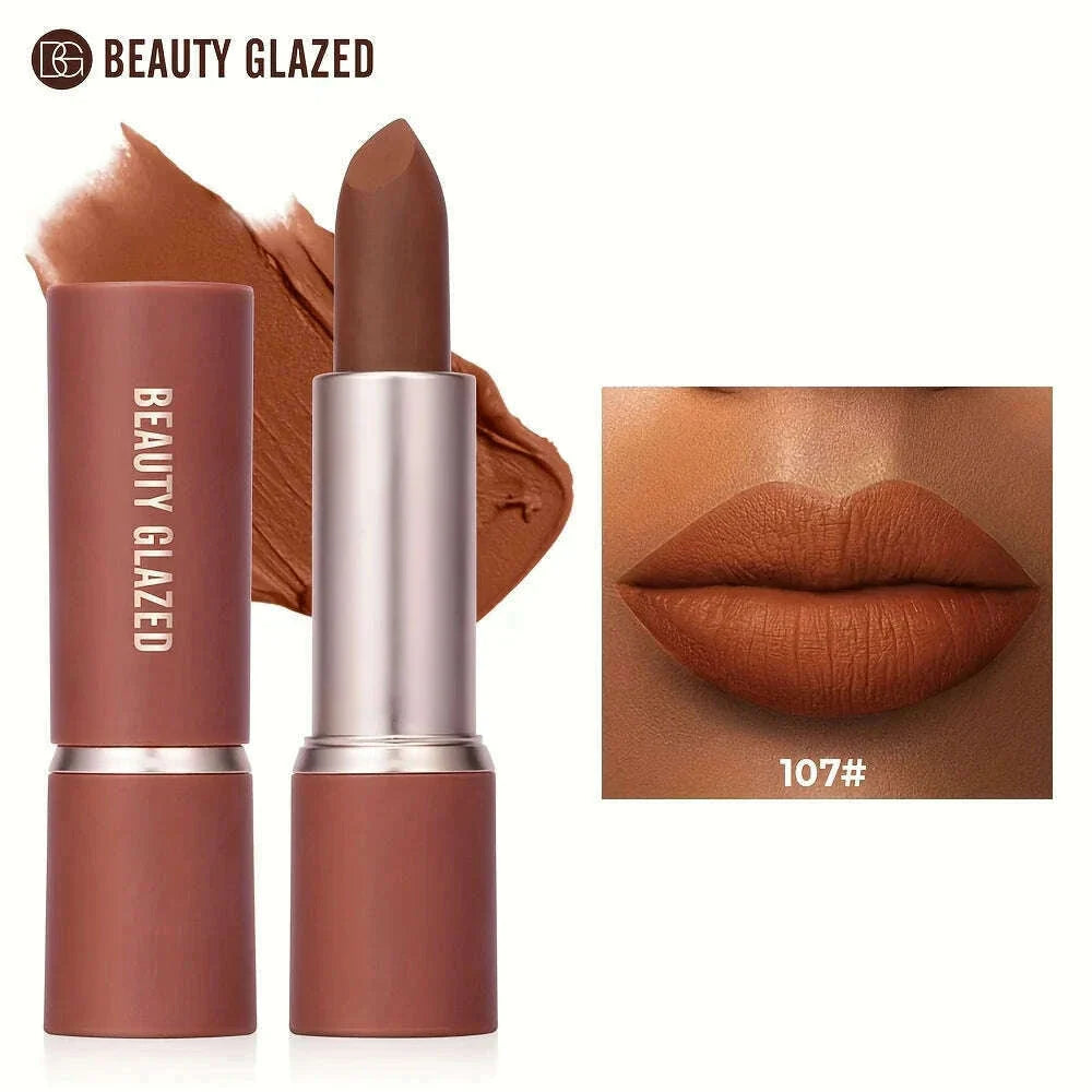 Barely Matte Cocoa Lipstick Creamy Texture Nourishing Care Long Lasting Waterproof All Skin Types Brown Hue Matte Lipstick