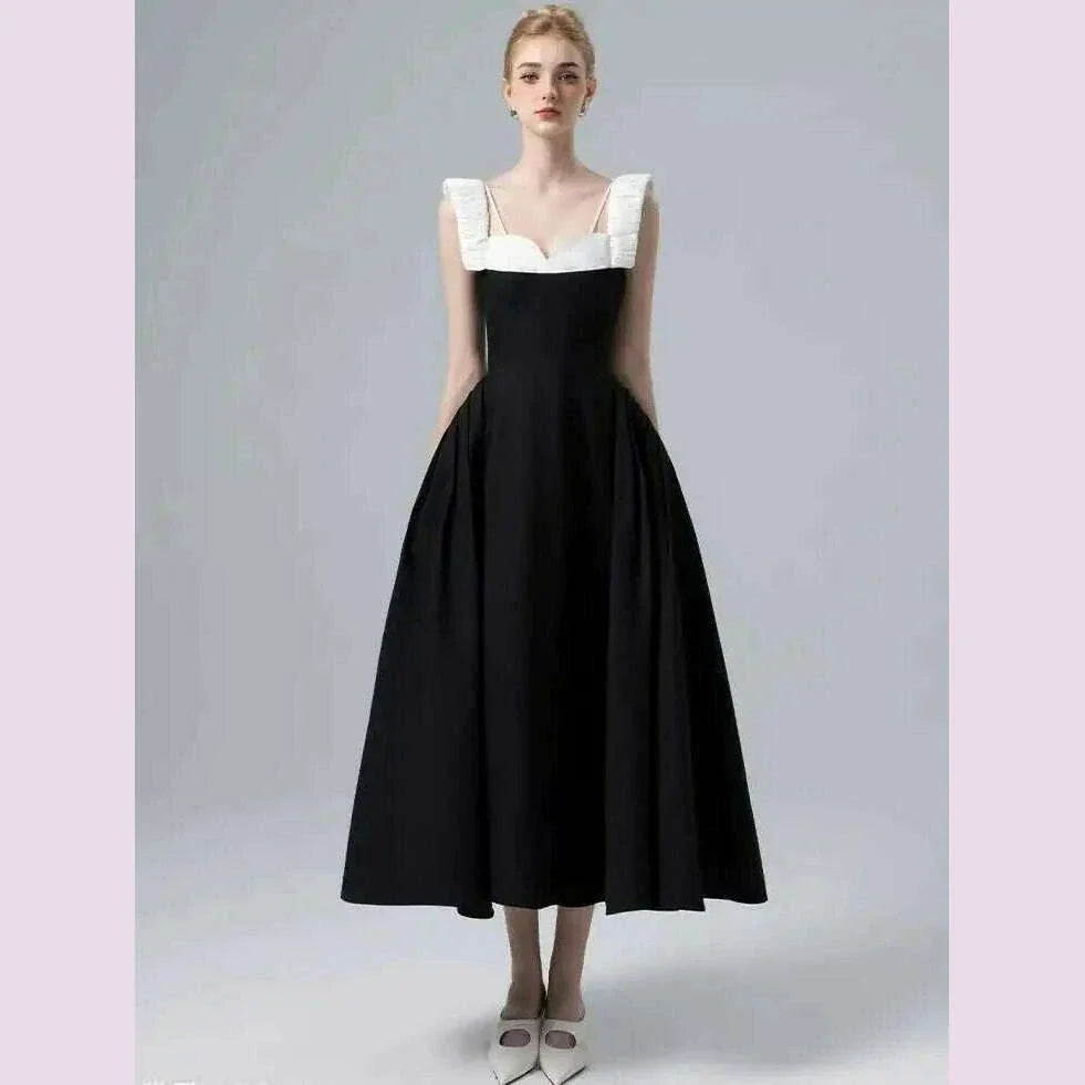 DEAT Elegant Dress Contrast Color Wide Slip Sleeveless A-line Backless Women's Evening Dress 2025 Spring New Fashion 13DB4369