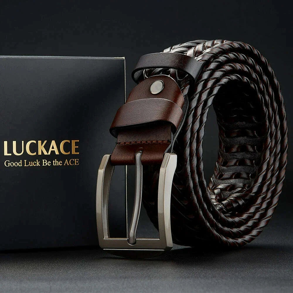 LUCKACE Genuine Leather Casual Men's Belt Trendy Golf Belts Knitted Belt With Alloy Buckle Best Gift Choice for Boyfriend/Husban