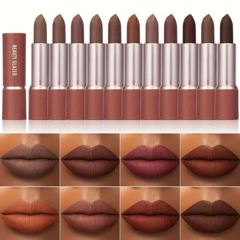 Barely Matte Cocoa Lipstick Creamy Texture Nourishing Care Long Lasting Waterproof All Skin Types Brown Hue Matte Lipstick