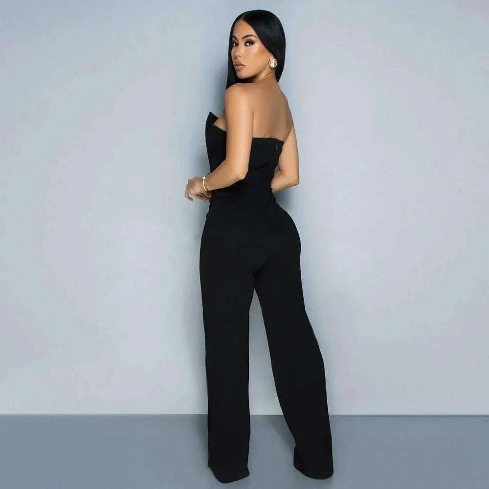 Jumpsuits Sexy Women One Piece Sleeveless Strapless Tight High Waist Overalls Wide Leg Long Pants Irregularity Rompers