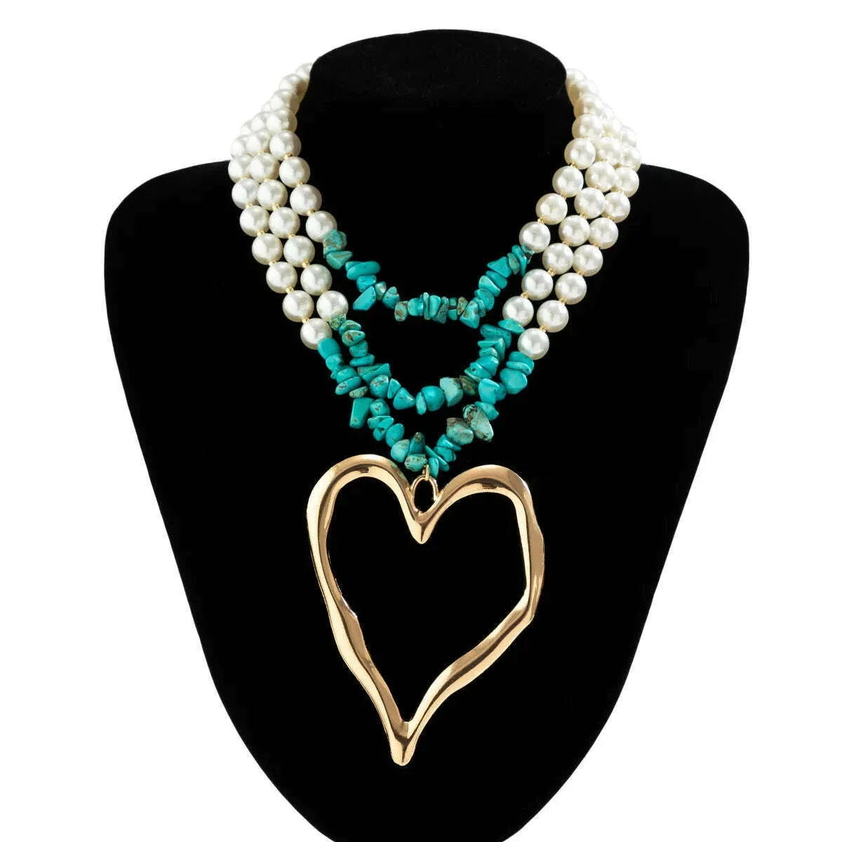 KMVEXO Exaggerated Pearl Bead Chain Necklace for Women Hollow Heart Gothic 2024 New Trendy Choker Neck Jewelry Steampunk Men