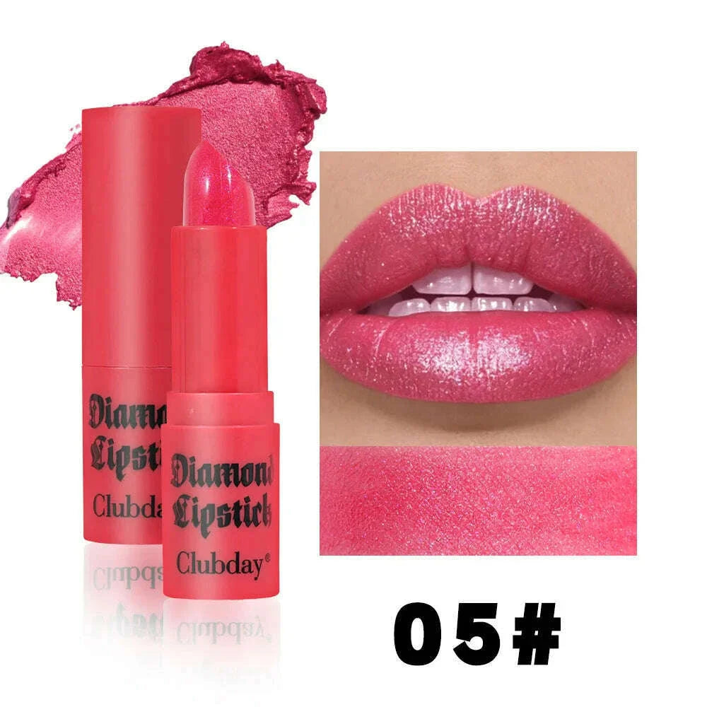8 Colors Waterproof Diamond Glitter Lipstick Long Lasting Moisturizing Shiny Pearlescent Nude Red Lipsticks Lips Makeup Cosmetic