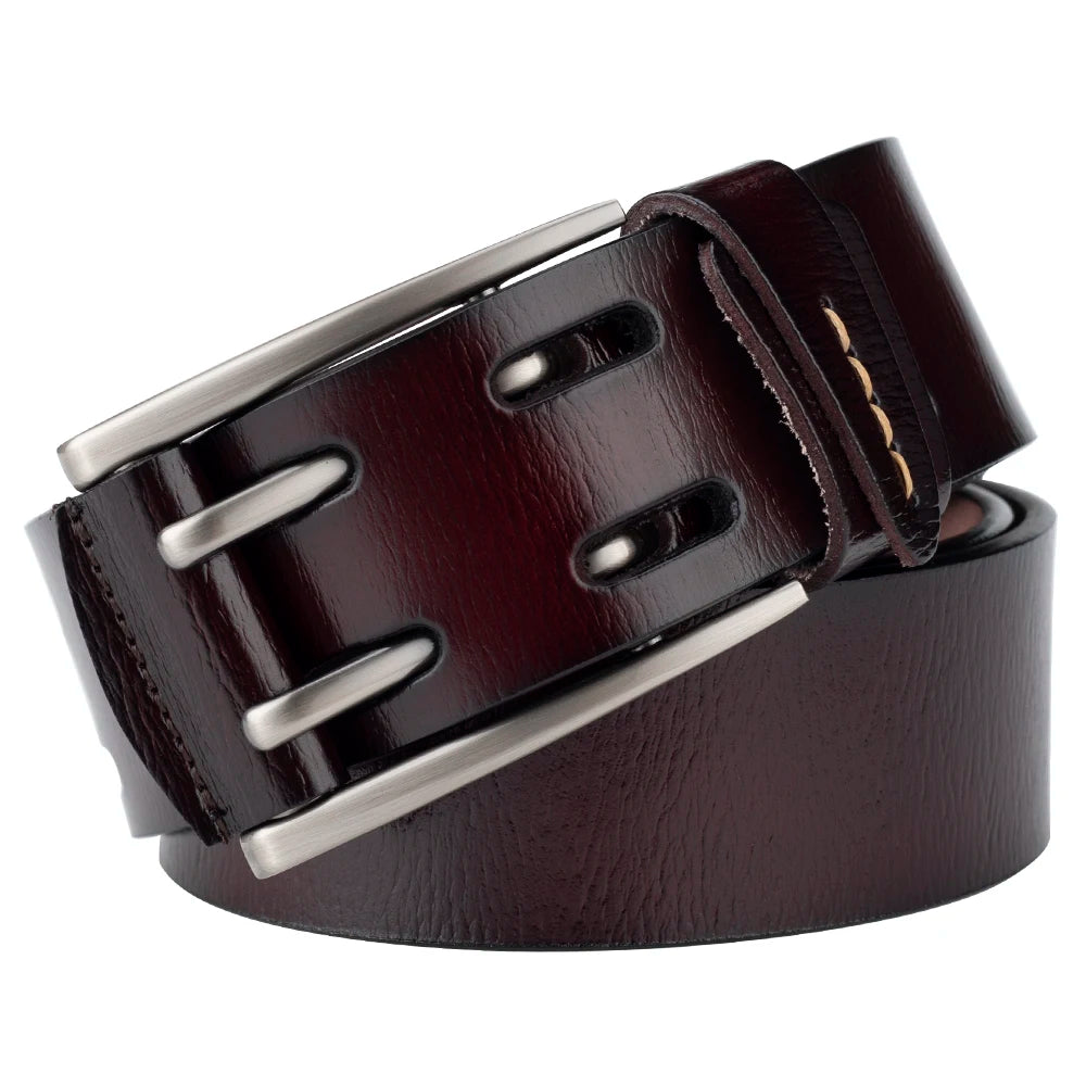 Men's Double Pin Buckle Genuine Leather Belt Casual 4.1cm