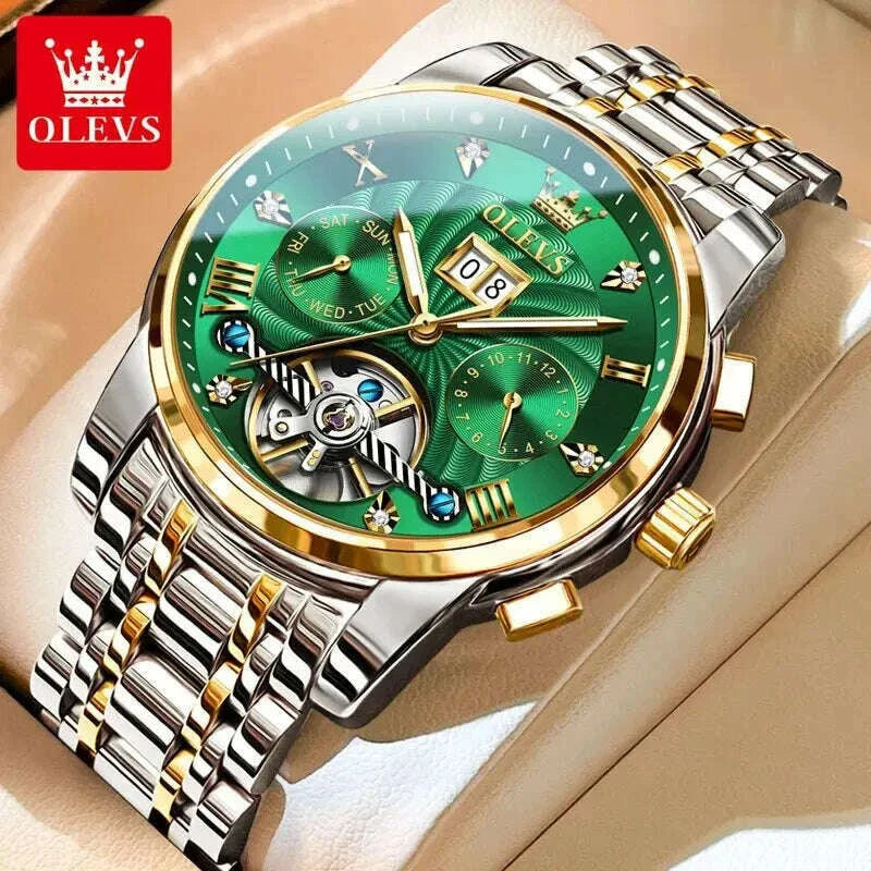OLEVS 9910 Tourbillon Automatic Watch for Men Luxury Skeleton Men's Mechanical Wristwatch Stainless Steel Top Original Man Watch
