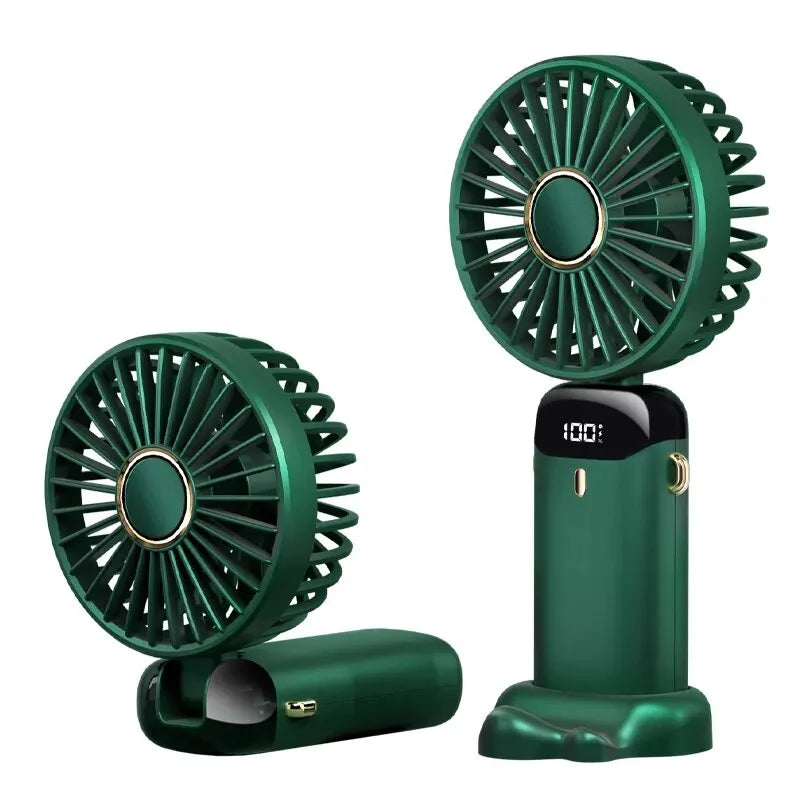 Clearance_USB Handheld Mini Fan Foldable Portable Neck Hanging Fans 5 Speed Rechargeable Fan with Phone Stand and Display Screen