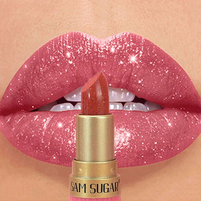 6 Colors Diamond Pearlescent Lipstick Glitter Shiny Metallic Lipstick Lip Tint Long Lasting Nude Shimmer Shiny Lip Gloss Makeup