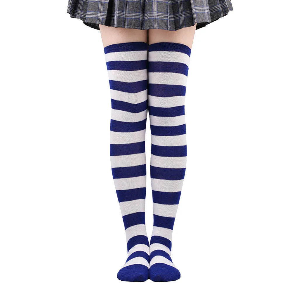 Wide Striped Stockings Women Over Knee High Long Socks Christmas Halloween Cosplay Anime Performance Party Gifts Socks Colorful