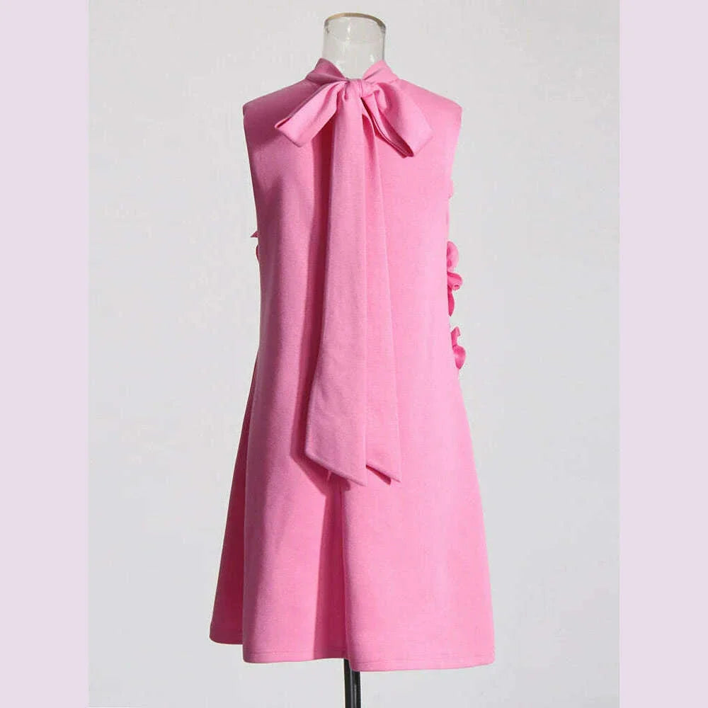 TWOTWINSTYLE Soild Slimming Dresses For Women Stand Collar Sleeveless Patchwork Appliques DesignerDress Female Fashion Clothes