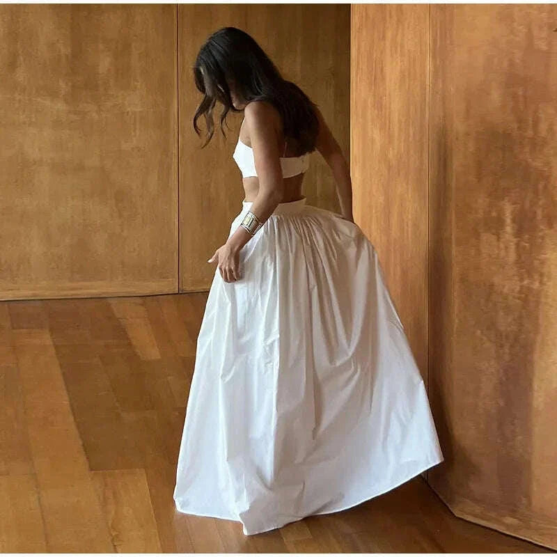 Women Tube Top Skirt Set Sexy Off Shoulder Suspenders Blouse Loose Elastic Waist Skirts Female Suits 2025 Summer Lady Outwear