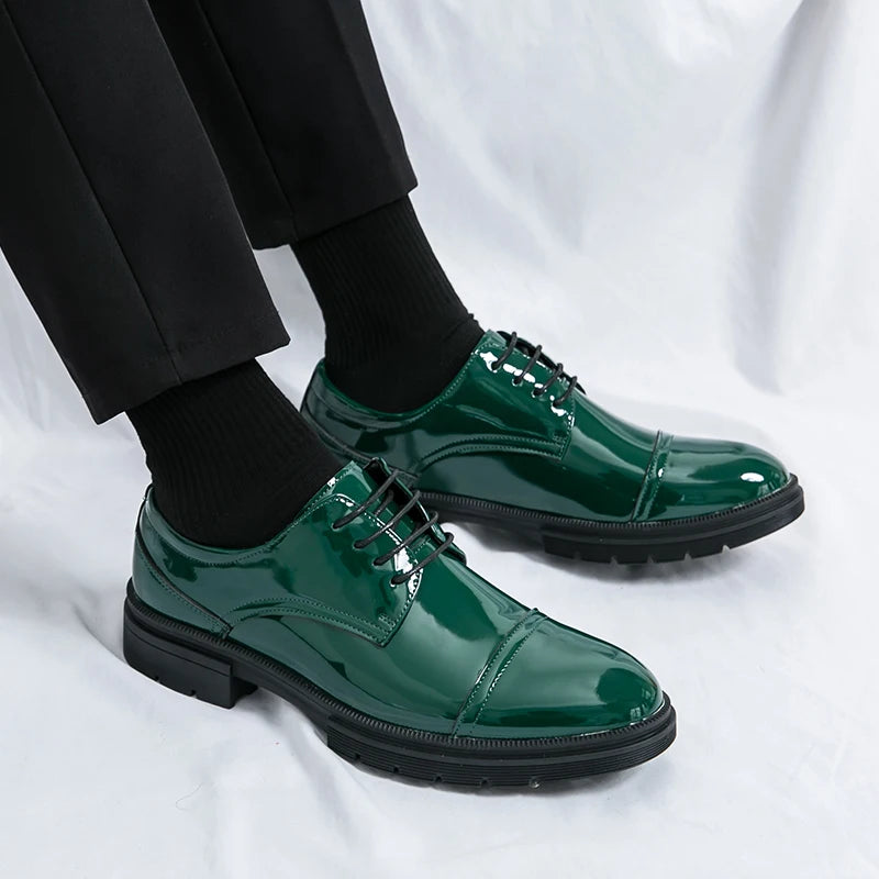 Classic Green Style Casual Derby Formal Shoes Career Office Leather Shoes Pointy Toe Handmade Business Wedding Dress Shoes Men