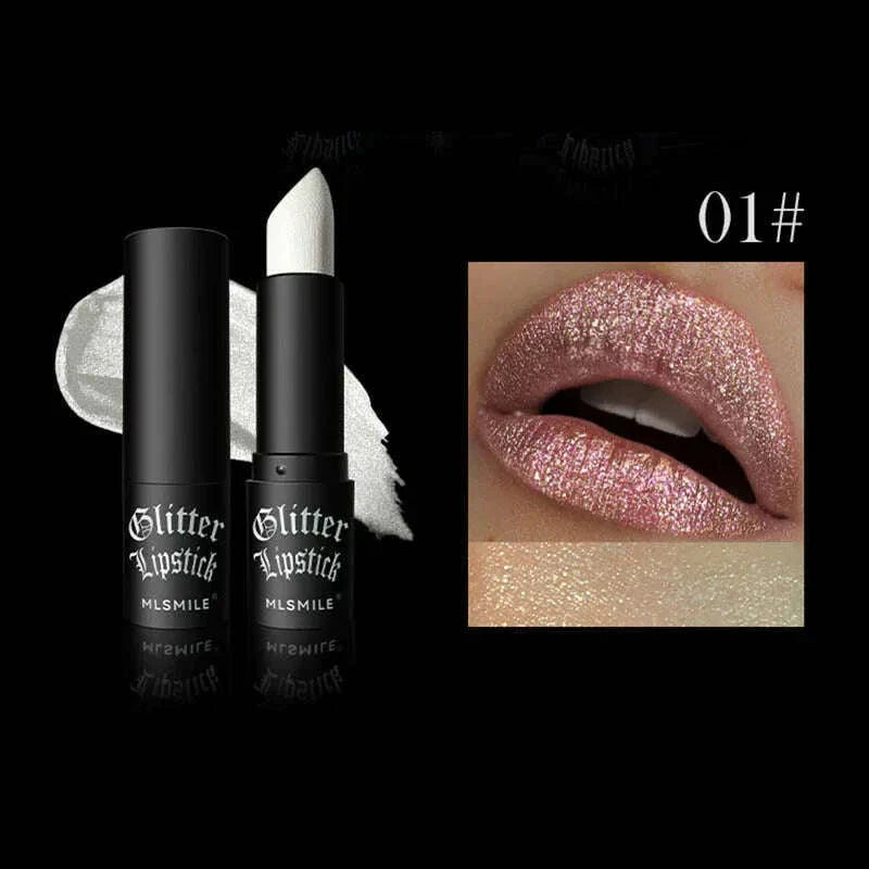 6Colors Glitter Lipstick Waterproof Long Lasting Diamond Pearlescent Metallic Lipstick Black Lipgloss Women Lips Makeup Cosmetic