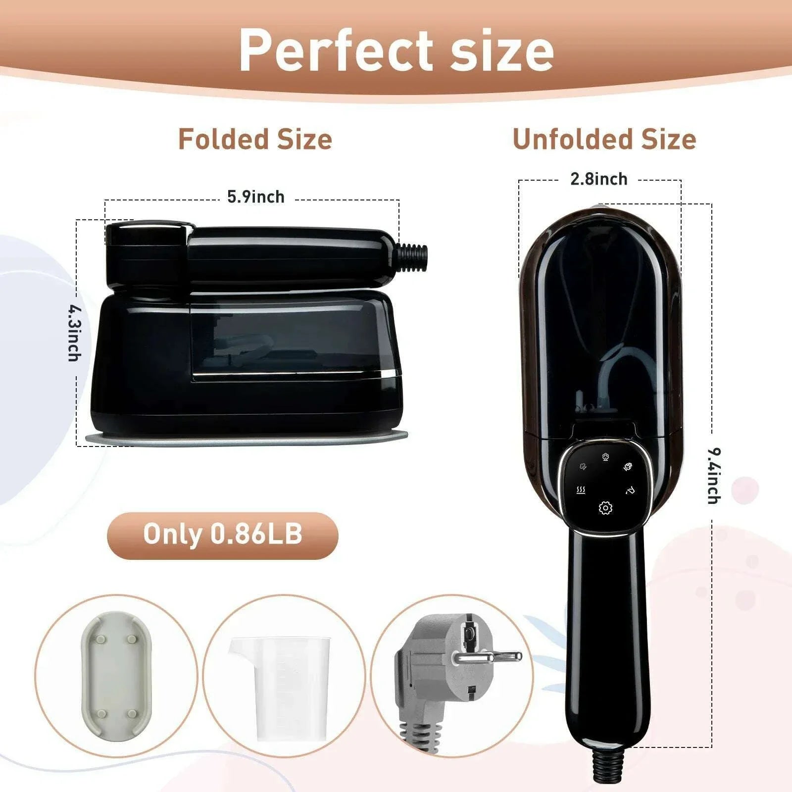 New Foldable LED Digital Display Steam Iron Portable Three-speed Adjustable Steamer 1500W High-power Home Travel Iron