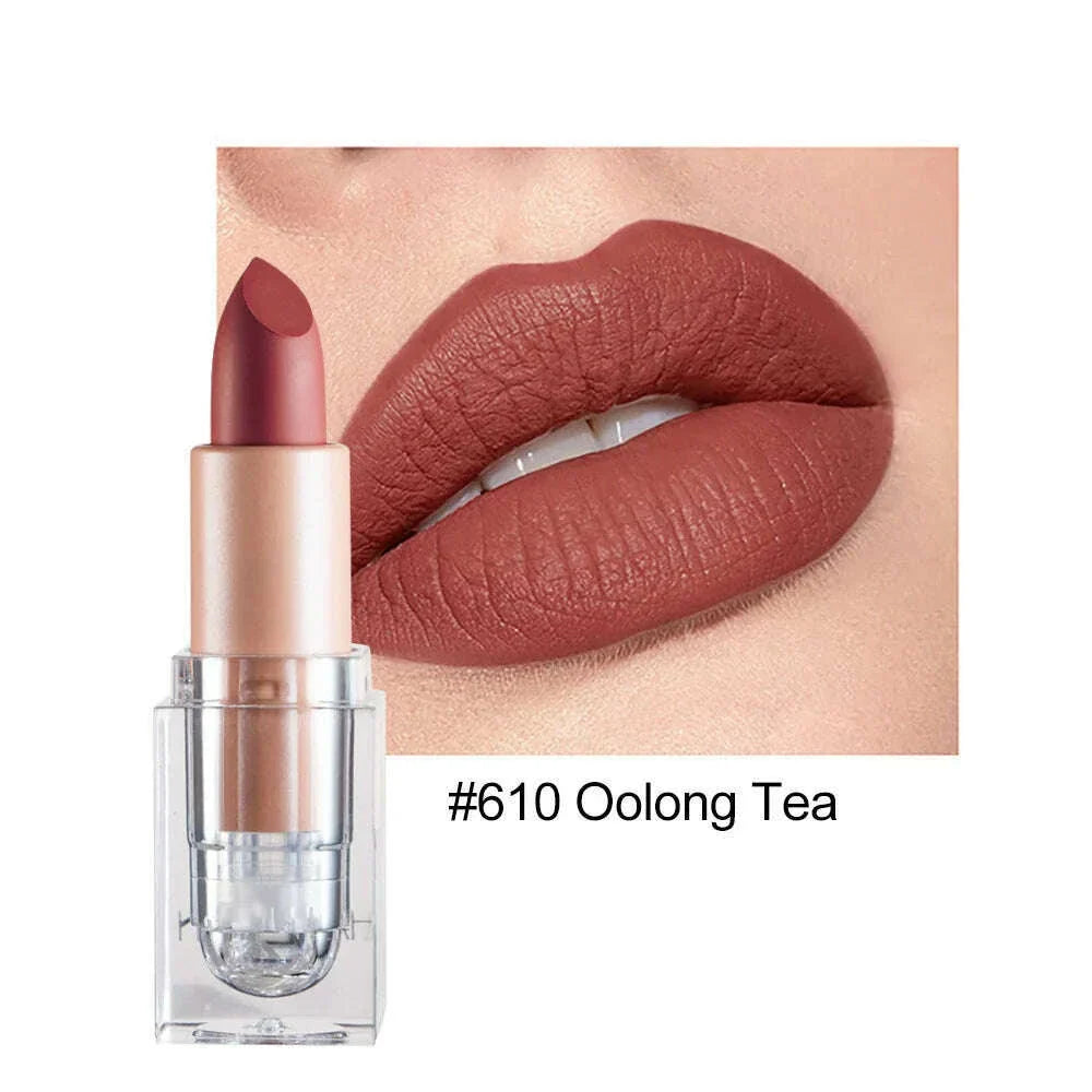 Handaiyan 12 Colors Matte Waterproof Velvet Nude Lipstick Sexy Red Brown Pigments Makeup Long Lasting Profissional