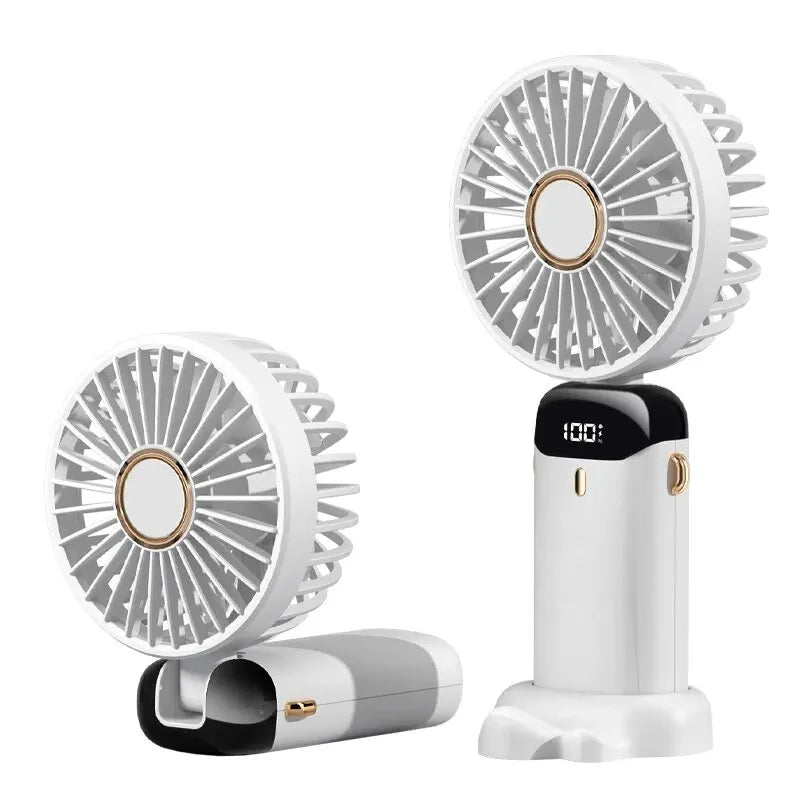 Clearance_USB Handheld Mini Fan Foldable Portable Neck Hanging Fans 5 Speed Rechargeable Fan with Phone Stand and Display Screen