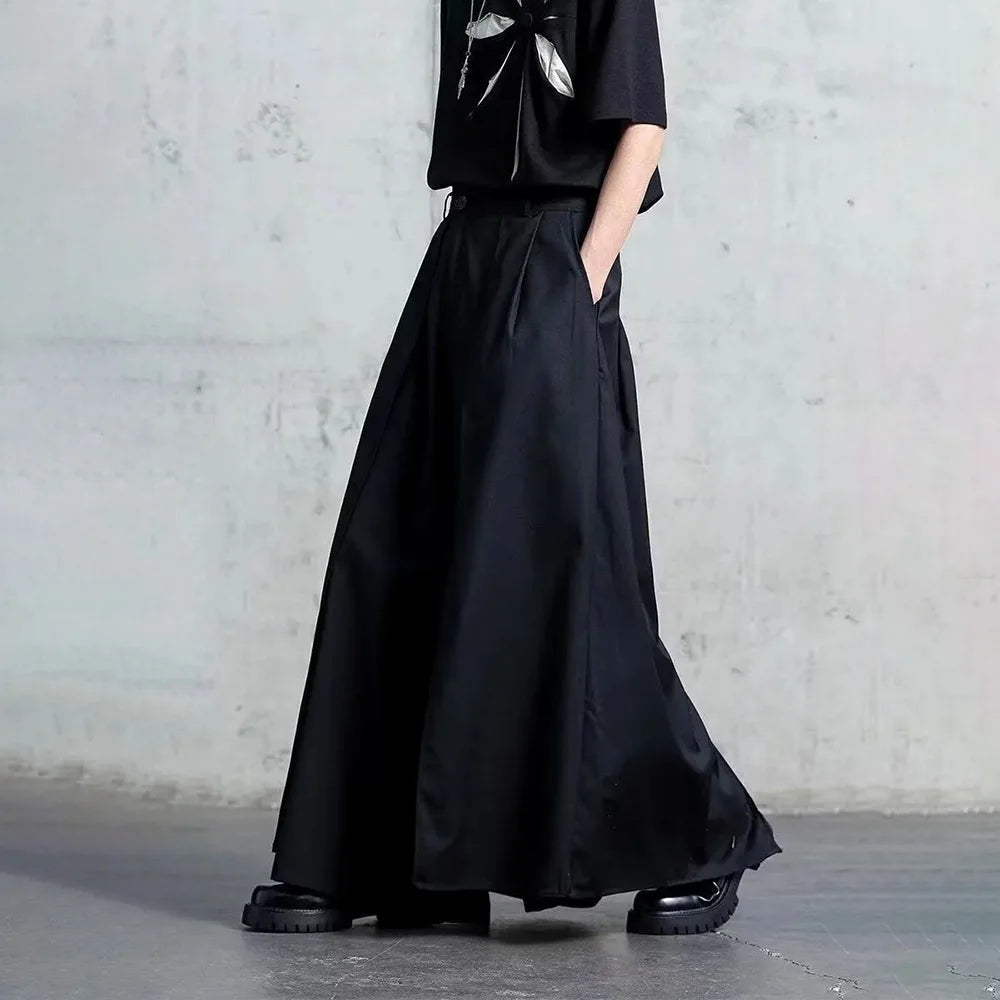 Gothic Y2K Single Layer Thick Japanese Culottes Dark Style Streetwear Draped Personality All Match Casual Pants Unisex 2024