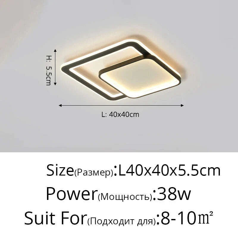 Bedroom Led Chandelier Light Black White Square Modern Ceiling Lamp Attic Living Room Dining Kitchen Interior Fixture