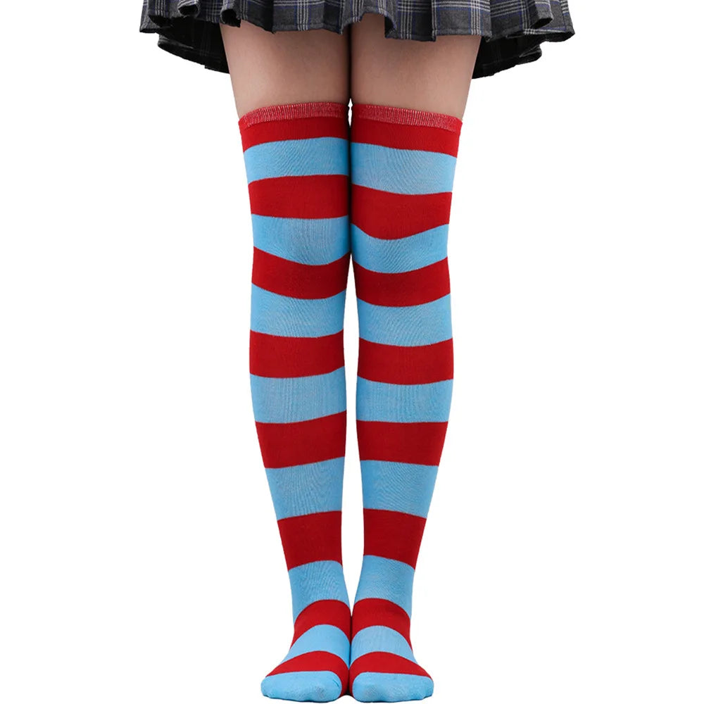 Wide Striped Stockings Women Over Knee High Long Socks Christmas Halloween Cosplay Anime Performance Party Gifts Socks Colorful