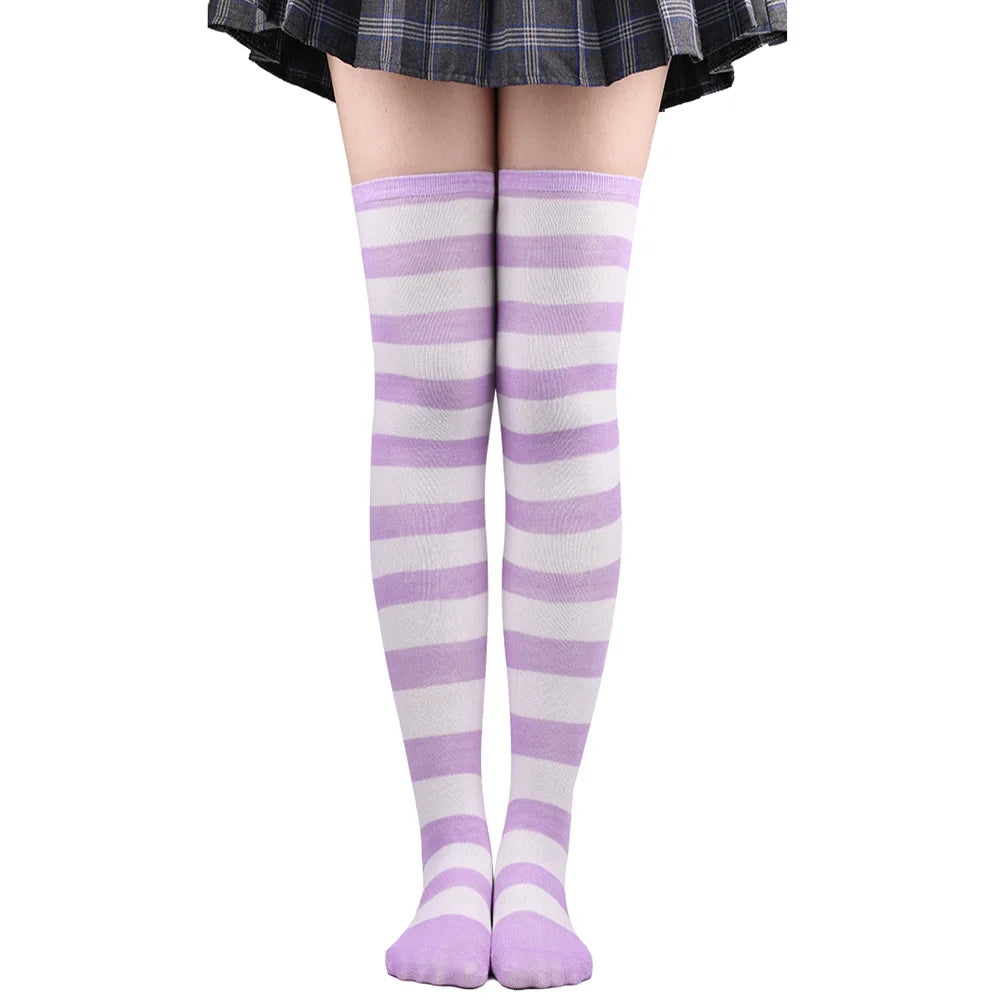 Wide Striped Stockings Women Over Knee High Long Socks Christmas Halloween Cosplay Anime Performance Party Gifts Socks Colorful