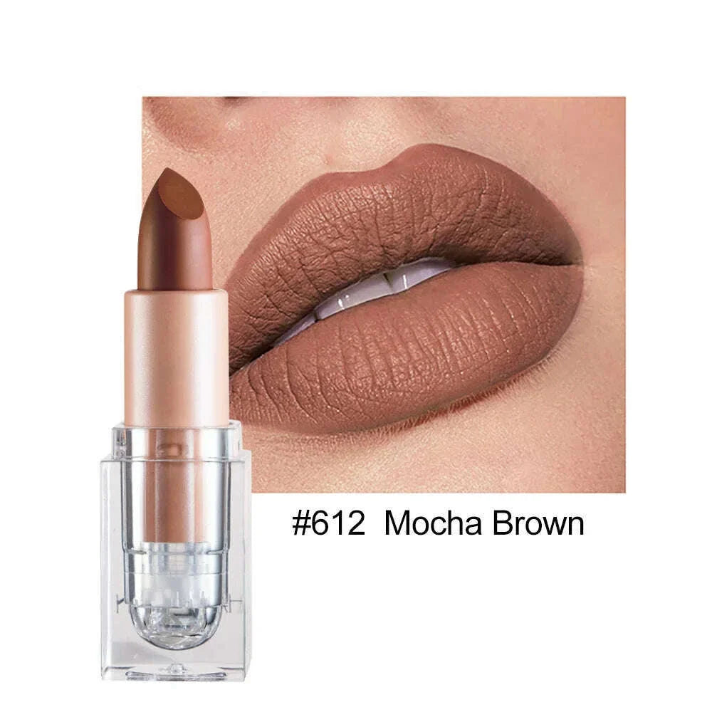 Handaiyan 12 Colors Matte Waterproof Velvet Nude Lipstick Sexy Red Brown Pigments Makeup Long Lasting Profissional