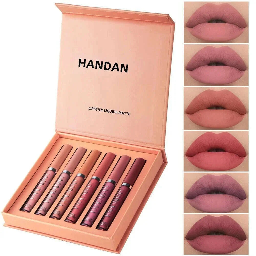 HANDAlYAN Liguid Lipstick 6-color Lipgloss Set With Long-lasting Waterproof And Non Stick Cup Matte Lip Gloss