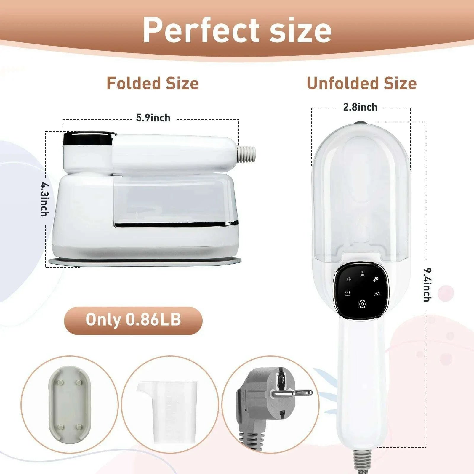 New Foldable LED Digital Display Steam Iron Portable Three-speed Adjustable Steamer 1500W High-power Home Travel Iron