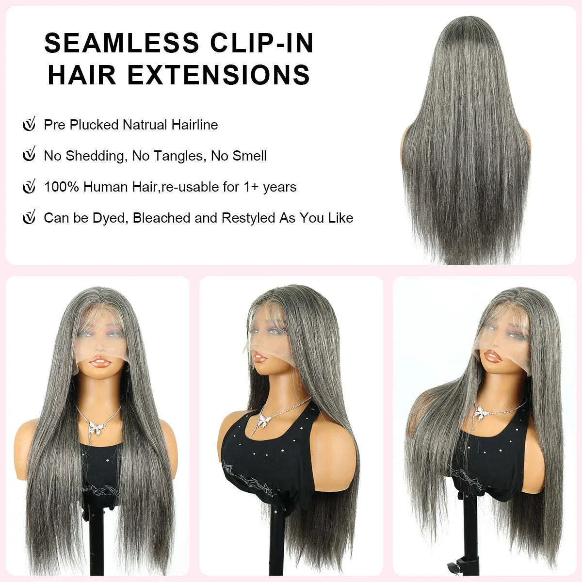 200% Density Silver Grey Straight 13x6 HD Lace Frontal Wigs Human Hair 30 32 Inch Human Hair Wigs Straight Brazilian For Women