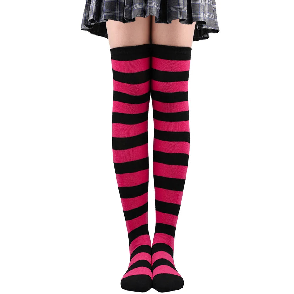 Wide Striped Stockings Women Over Knee High Long Socks Christmas Halloween Cosplay Anime Performance Party Gifts Socks Colorful