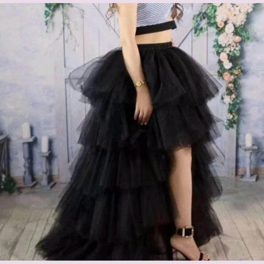 Women Tulle Petticoat Tiered High Low Elastic Waist Tutu Skirts Puffy Long Soft Net Gown Underskirt Prom Maxi Skirt Free Size