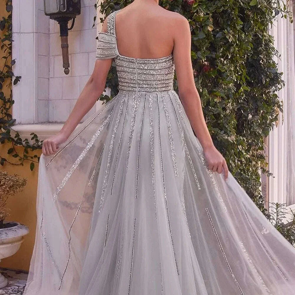 Customized Floor Length A-Line Strapless Off the Shoulder Organza Evening Dress Sleeveless Crystal Celebrity Gowns Delicate and
