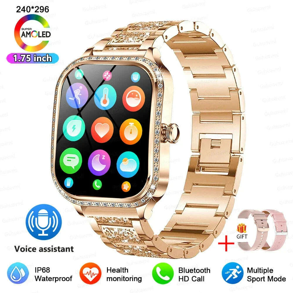 2025 New Lady Smart Watch Women AMOLED Curved Screen IP68 Waterproof Health Call Smartwatch For Samsung Huawei Apple Watch 4 ios