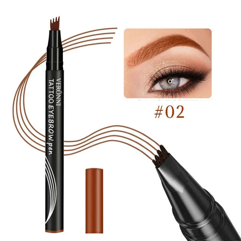 4D Waterproof 4Part Liquid Eyebrow Pencil Makeup, Natural and Wild Eyebrow Pencil Long Lasting Contouring Eyebrow Makeup Tool