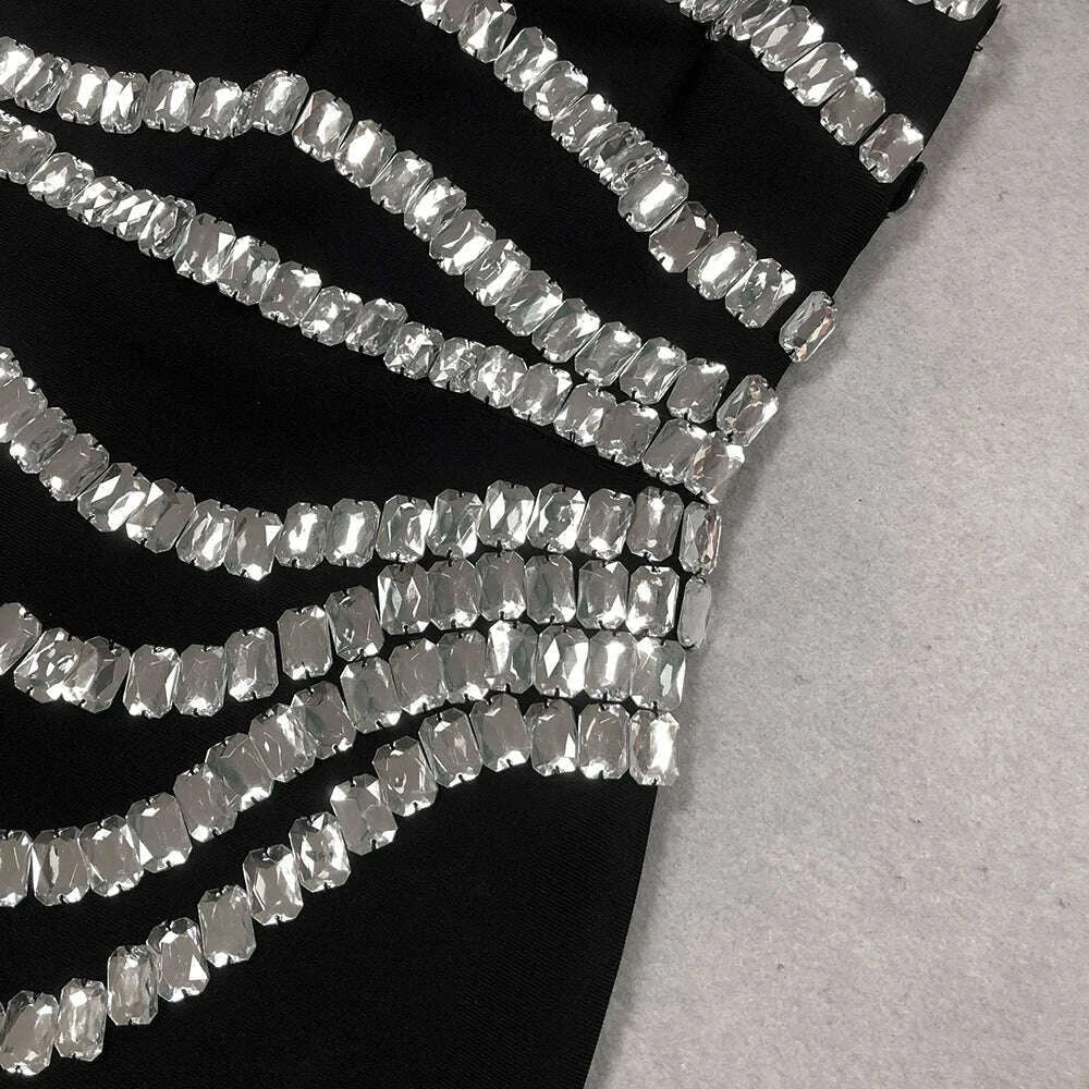 Brand New Ins 2025 Women Black Strapless Crystal Bandage Bodycon Dress Designer Collar Elegant Evening Party Dress Vestido