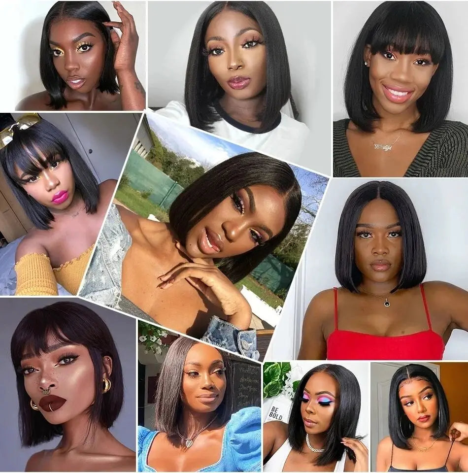 Short Bob Wig Straight Human Hair Wigs 13x4 Transparent Lace Frontal Wig Pre Plucked Virgin Human Hair Lace Closure Wig 180%