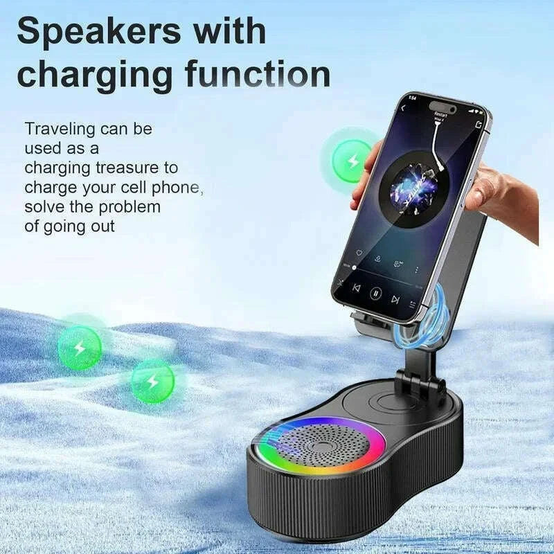 Wireless Speaker with Colorful Ambient Light 360°rotatable Adjustable FoldingLift-non-slip Phone Holder 5.3 HDSurround Subwoofer